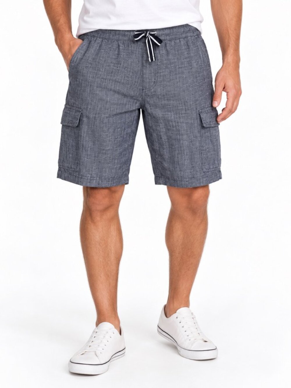 LIVERGY Men's 40 Linen Blend Cargo Shorts Gray Drawstring Casual Summer 53% Line